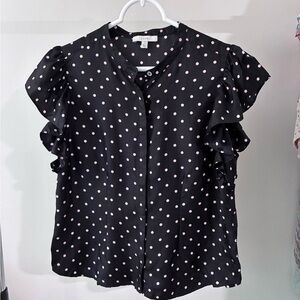 Joie Black Polka Dot Ruffle Sleeve 100% silk Blouse